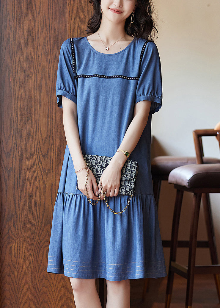 Chic Blue Patchwork Rivet Holiday Long Dress Summer