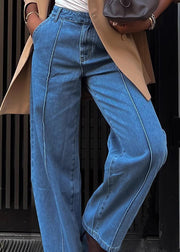 Chic Blue Pockets High Waist Versatile Denim Pants Spring