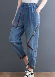 Chic Blue Pockets Patchwork Denim Harem Pants Summer