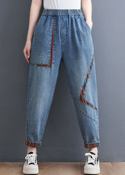 Chic Blue Pockets Patchwork Denim Harem Pants Summer