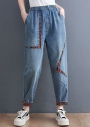 Chic Blue Pockets Patchwork Denim Harem Pants Summer