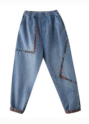 Chic Blue Pockets Patchwork Denim Harem Pants Summer