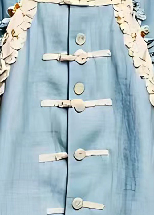 Chic Blue Print Button Cotton Coats Bracelet Sleeve