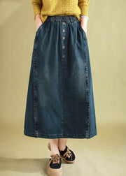 Chic Blue Ruffled Button Denim A Line Skirt Spring