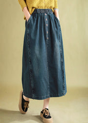 Chic Blue Ruffled Button Denim A Line Skirt Spring