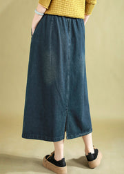 Chic Blue Ruffled Button Denim A Line Skirt Spring