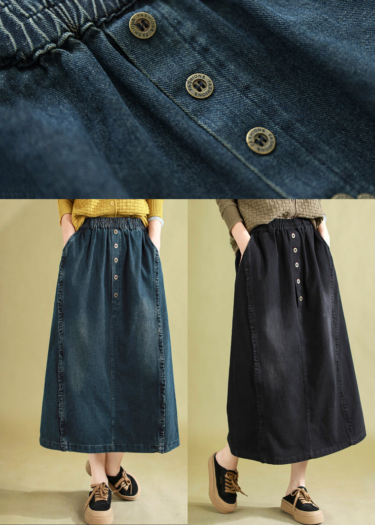 Chic Blue Ruffled Button Denim A Line Skirt Spring