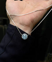 Chic Blue Stainless Steel Gem Stone Pendant Necklace