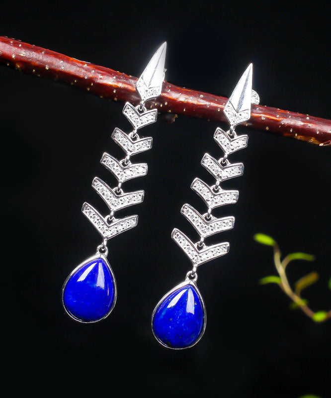 Chic Blue Sterling Silver Inlaid Gem Stone Zircon Drop Earrings