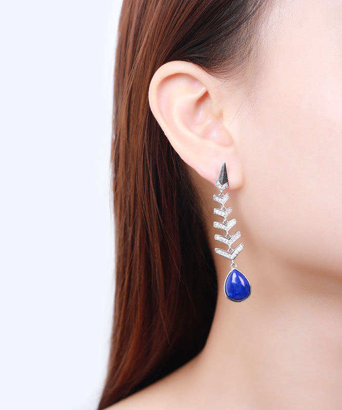 Chic Blue Sterling Silver Inlaid Gem Stone Zircon Drop Earrings