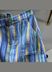 Chic Blue Striped Asymmetrical Pockets Patchwork Denim Skirts Summer