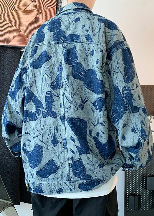 Chic Blue Tie Dye Button Denim Men Coat Fall