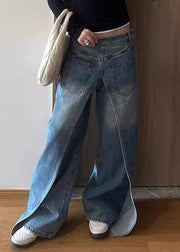 Chic Blue Wear On Both Sides Patchwork Denim Pants Fall