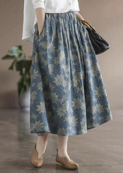 Chic Blue Wrinkled Elastic Waist Patchwork Cotton Skirts Summer