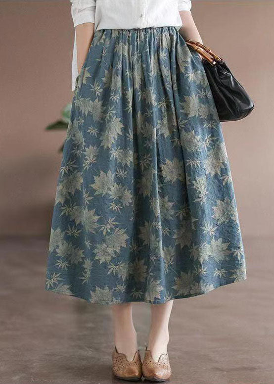 Chic Blue Wrinkled Elastic Waist Patchwork Cotton Skirts Summer