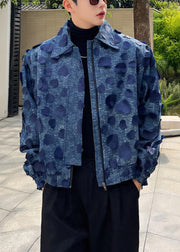 Chic Blue Zip Up Patchwork Denim Mens Coats Spring