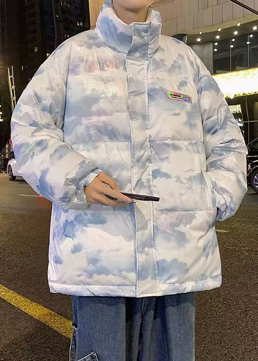 Chic Blue Zip Up Tie Dye Duck Down Men Down Coat Winter