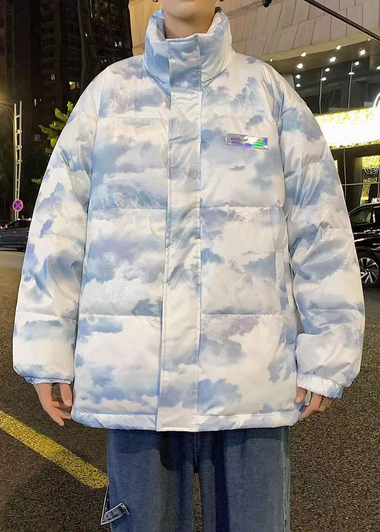 Chic Blue Zip Up Tie Dye Duck Down Men Down Coat Winter