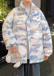 Chic Blue Zip Up Tie Dye Duck Down Men Down Coat Winter