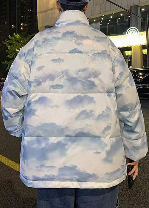 Chic Blue Zip Up Tie Dye Duck Down Men Down Coat Winter