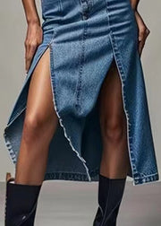 Chic Blue Zippered Side Open High Waist Denim Skirt Summer