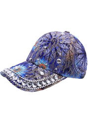 Chic Blue Zircon Print Patchwork Cotton Baseball Cap Hat