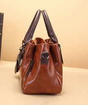 Chic Brown Chain Linked Faux Leather Tote Handbag