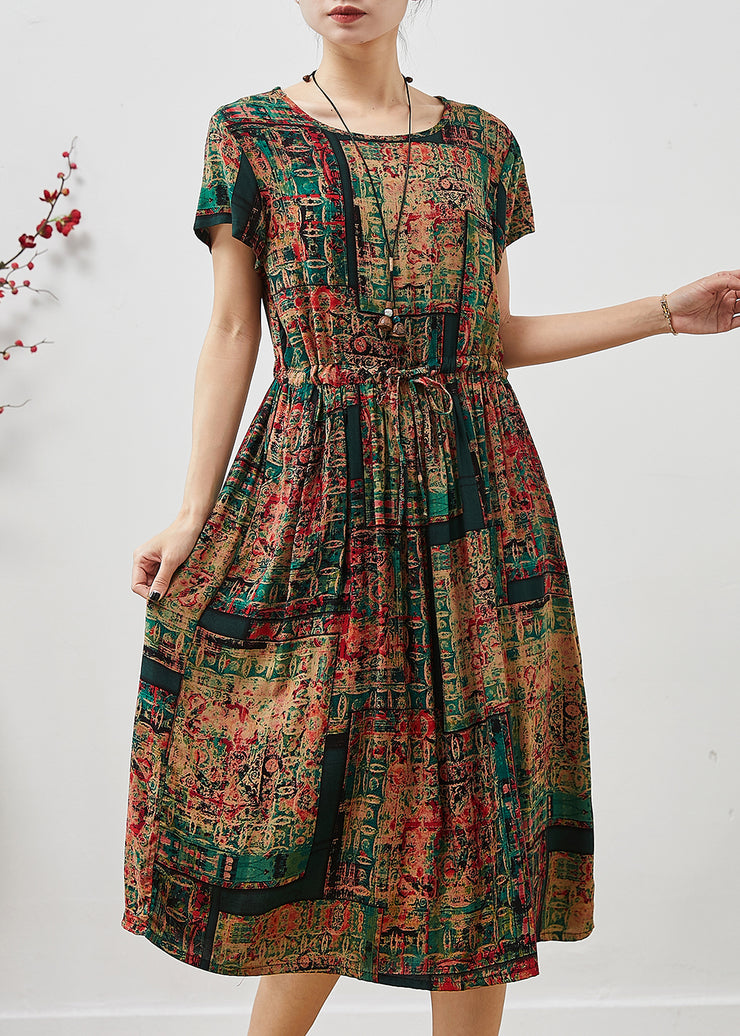 Chic Brown Cinched Print Cotton Maxi Dresses Summer