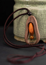 Chic Brown Cotton 45% Linen 55% Sandwood Pendant Necklace