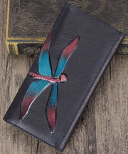 Chic Brown Dragonfly Embossed Calf Leather Wallet Purse