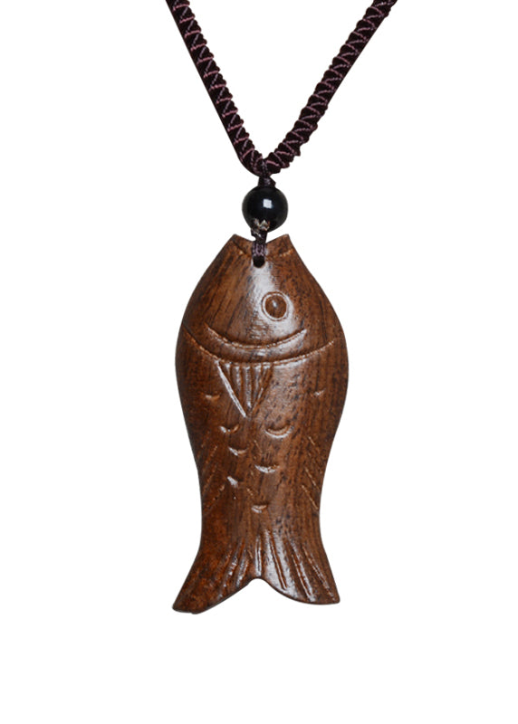 Chic Brown Hand Knitting Woode Fish Peach Wood Pendant Necklace