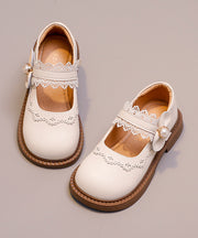 Chic Buckle Strap Kids Girls Loafers Beige Faux Leather