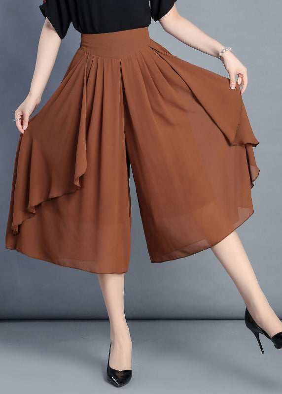 Chic Camel High Waist Chiffon Wide Leg Pants Skirt Summer