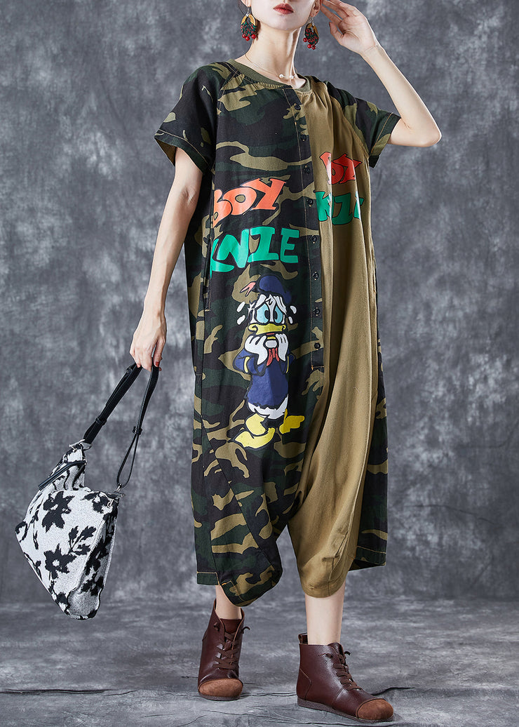 Chic Camouflage Oversized Patchwork Appliques Cotton Jumpsuits Summer