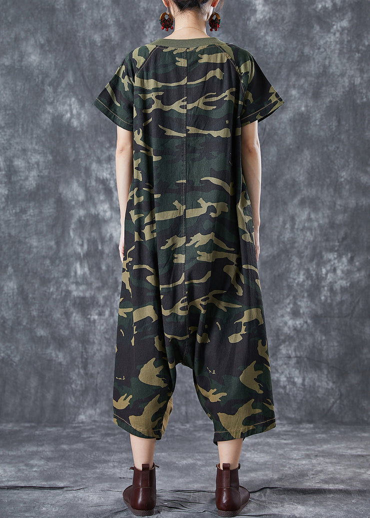 Chic Camouflage Oversized Patchwork Appliques Cotton Jumpsuits Summer