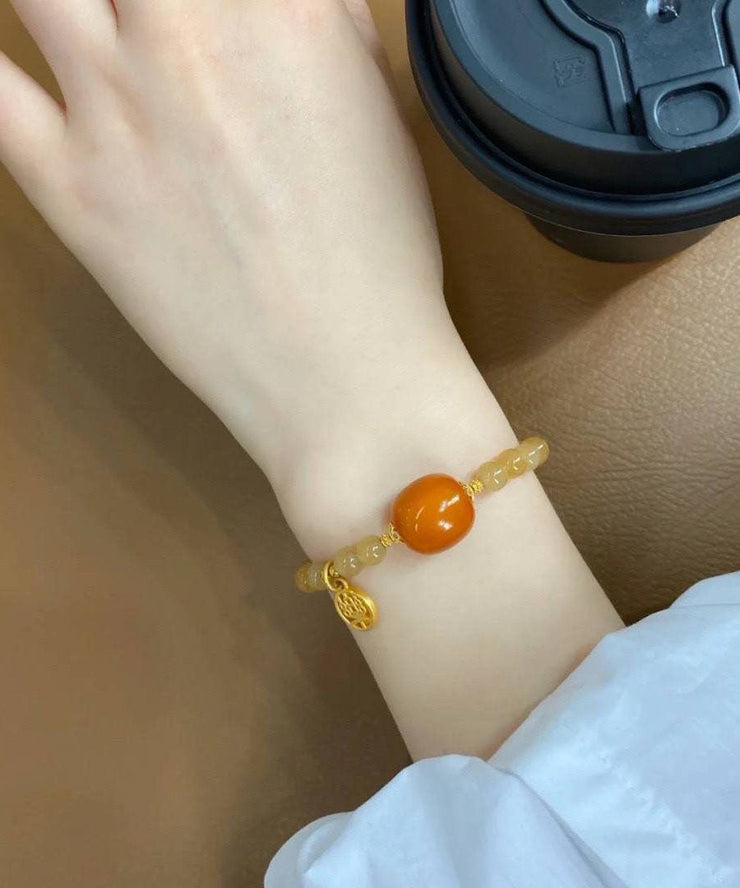 Chic Caramel 14K Gold Beeswax Chalcedony Chain Bracelet