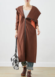 Chic Chocolate Hooded Asymmetrical Patchwork Cotton Coat Fall