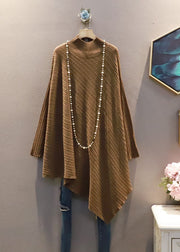 Chic Coffee High Neck Asymmetrical Exra Large Hem Knit Sweater Spring