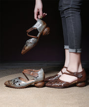 Chic Coffee Hollow Out Buckle Strap Chunky Sandals