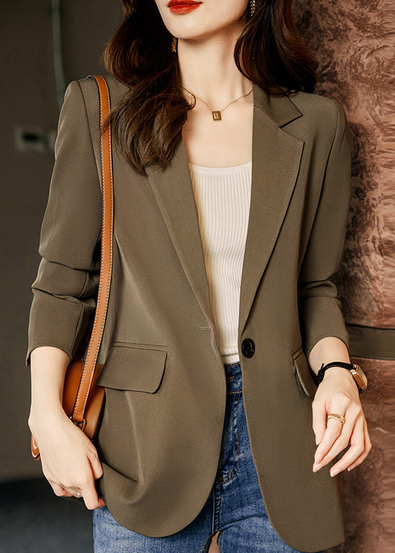 Chic Coffee Peter Pan Collar Pockets Button Suit Coat Fall