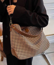 Chic Coffee Plaid Woolen Large Capacity Satchel Handbag