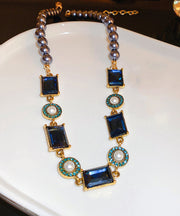 Chic Colorblock Alloy Pearl Zircon Collar Necklace