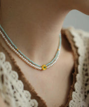 Chic Colorblock Alloy Turquoise Pearl Double Layer Beading Gratuated Bead Necklace