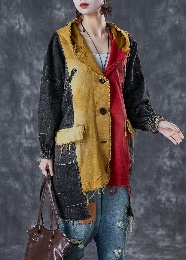 Chic Colorblock Asymmetrical Patchwork Cotton Coat Fall