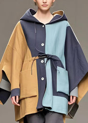 Chic Colorblock Asymmetrical Patchwork Cotton Hooded Trench Spring