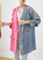 Chic Colorblock Asymmetrical Patchwork Double Breast Cotton Coats Fall