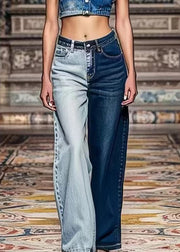 Chic Colorblock Asymmetrical Pockets High Waist Denim Crop Pants Summer