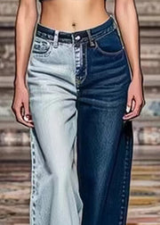 Chic Colorblock Asymmetrical Pockets High Waist Denim Crop Pants Summer