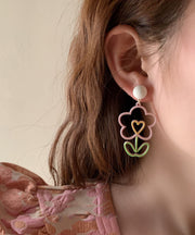 Chic Colorblock Floral Alloy Hoop Earrings