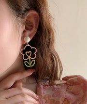 Chic Colorblock Floral Alloy Hoop Earrings